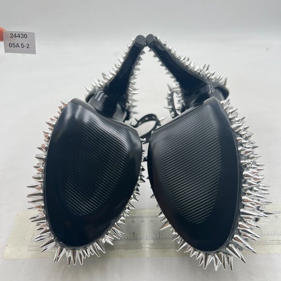 FSJ Black Spiked High Heel with Studded Ankle Strap Peep Toe Platform Sandals - Picture 7 of 8